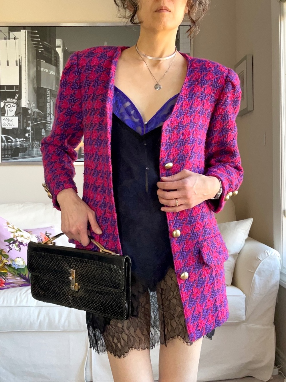 Vintage wool blend houndstooth blazer